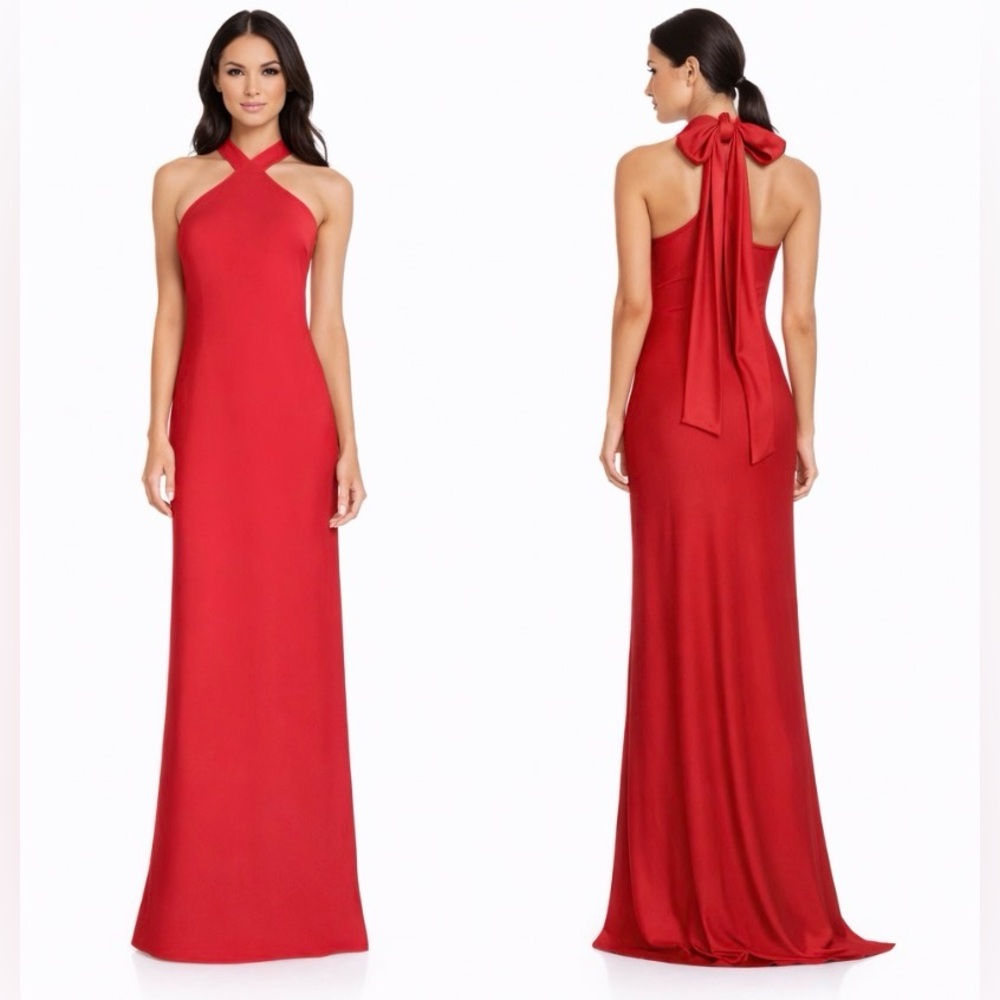 Aidan Mattox Formal Halter Slip Gown Red Long Dress Scarf Tie 10 Party NEW